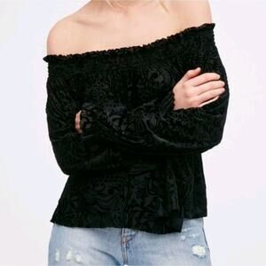 Free People Velvet Burn Out Off-Shoulder Top A Little Twist Black M Goth Witchy